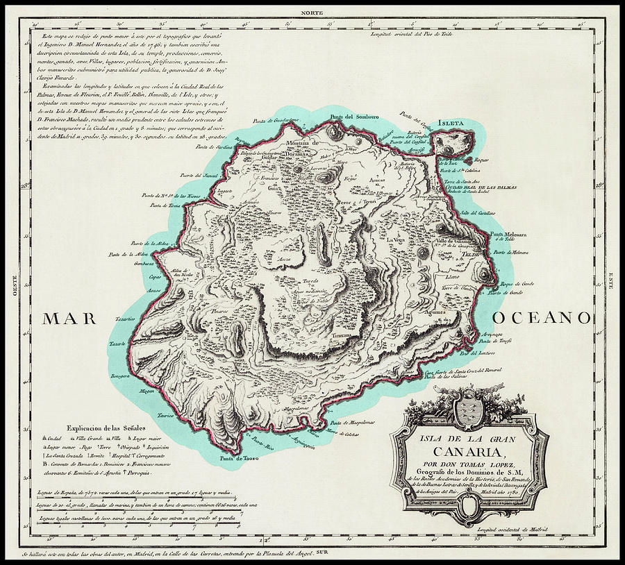 Vintage Photograph - Gran Canaria Canary Islands Vintage Historical Map 1780 by Carol Japp