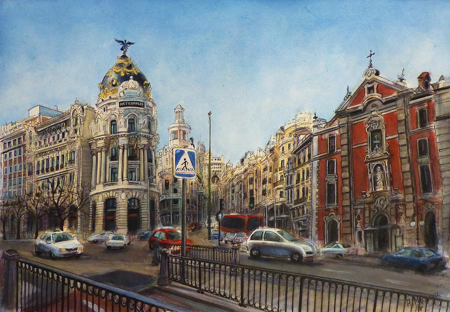 Gran Via, Madrid III Painting by Henrieta Maneva