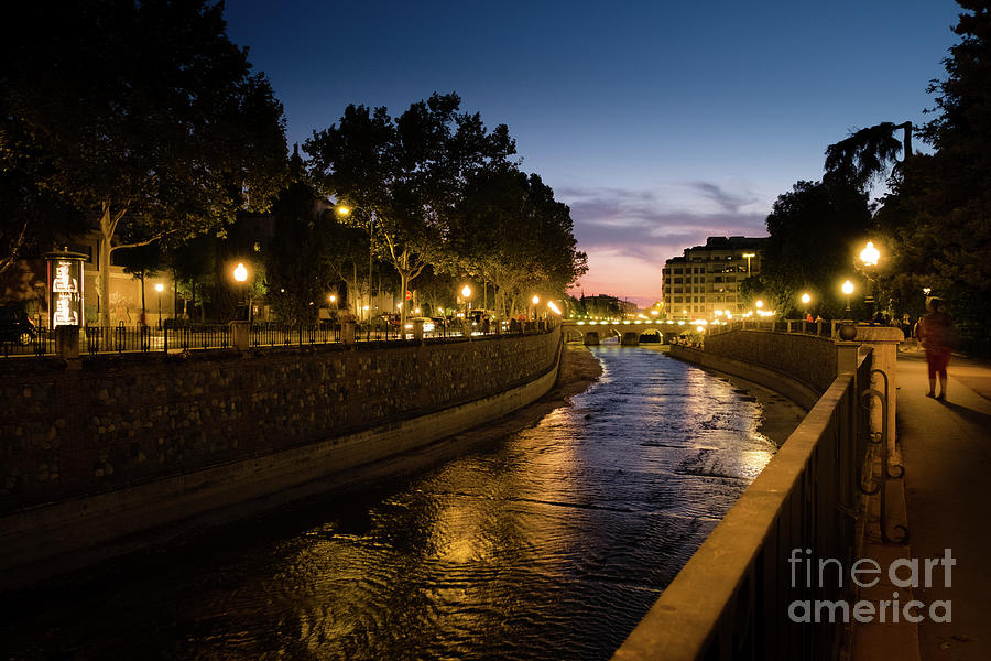 Granada Spain River Genil at night  Photograph by Peter Noyce