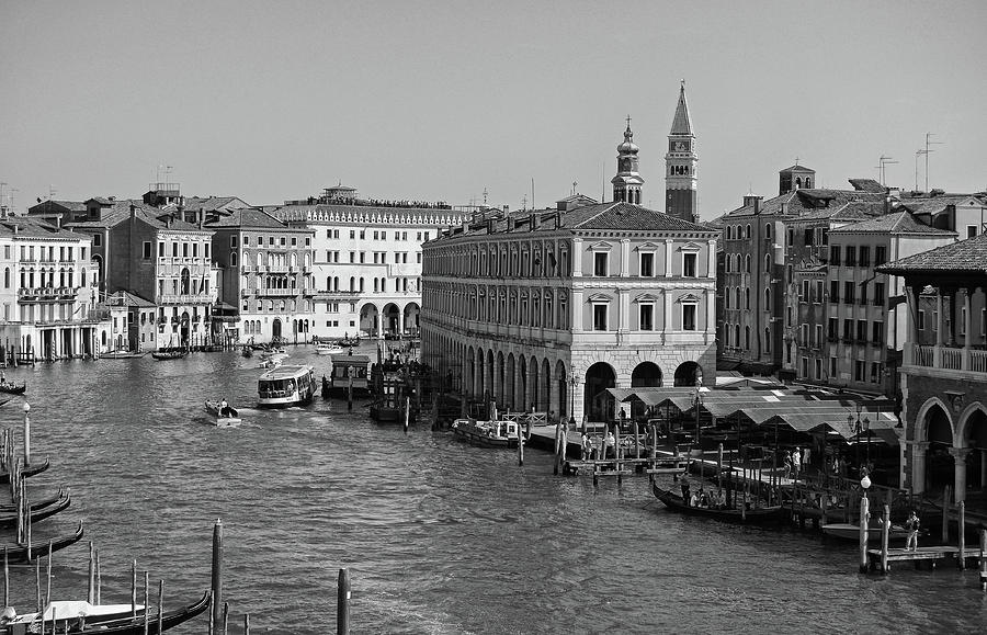 Grand Canal Daily Life in Venice Italy Black and White Photograph by Shawn OBrien