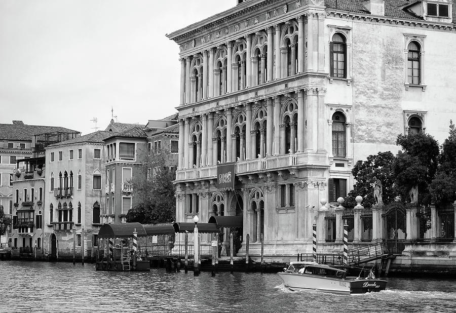 Grand Canal Entrance to Historic Casino di Venezia in Venice Italy Black and White Photograph by Shawn OBrien