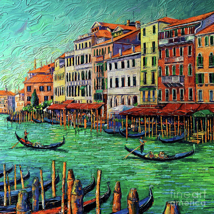 GRAND CANAL IN VENICE detail - palette knife oil painting Mona Edulesco Painting by Mona Edulesco