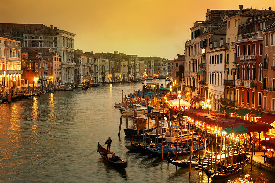 Grand Canal of Venice at twilight with gondola Photograph by Mammuth