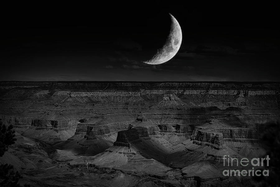Grand Canyon National Park Photograph - Grand Canyon Bw Super Moon Night Glow  by Chuck Kuhn