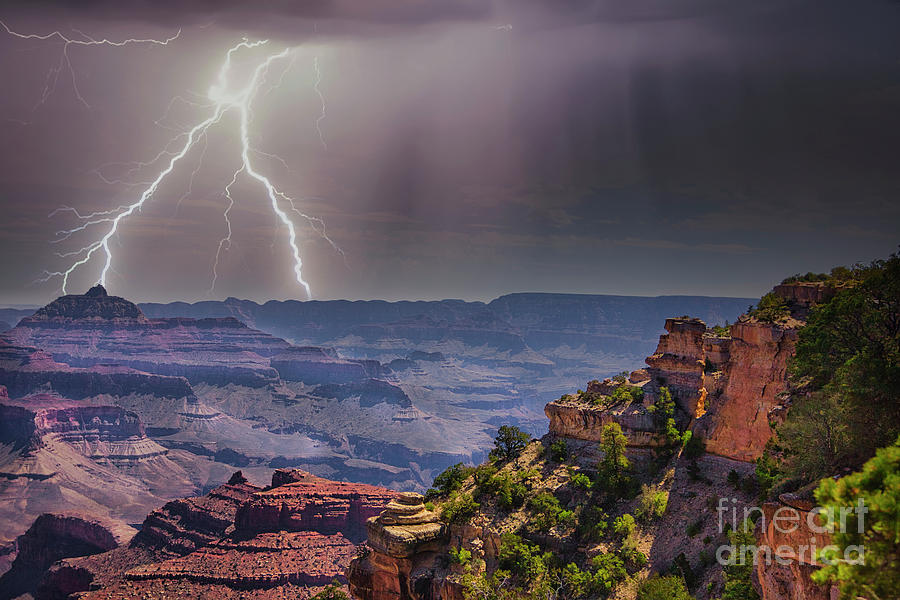 Grand Canyon Lightning Color  Photograph by Chuck Kuhn