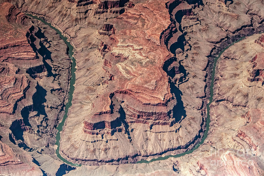 Grand Canyon National Park Aerial View of Explorers Monument on Marcos Terrace in Granite Gorge Photograph by David Oppenheimer