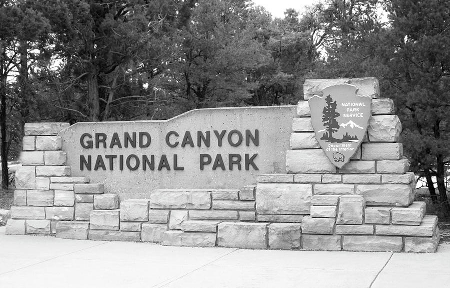 Grand Canyon National Park Entrance BW Photograph by Bob Pardue