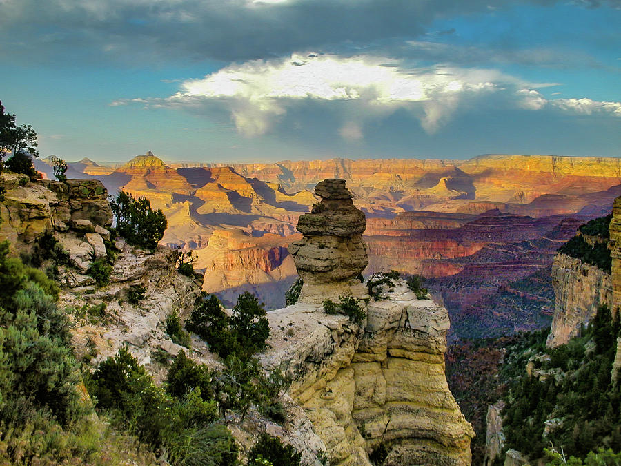 Grand Canyon Stacked Rocks Stormy Sunset Photograph by Dan Carmichael