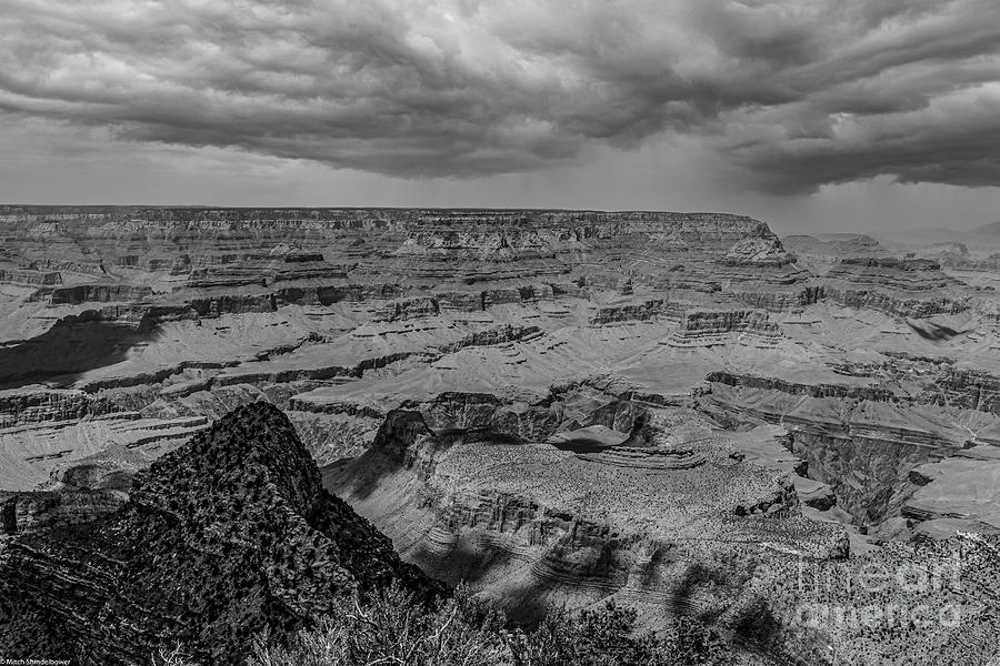 Grand Canyon Summer Storm Black And White Photograph by Mitch Shindelbower