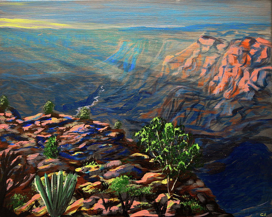 Grand Canyon Sun Rays at Desert View Point overlooking the Colorado River, Arizona Painting by Chance Kafka