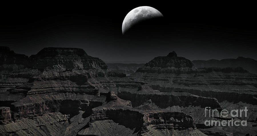 Grand Canyon Super Moon BW  Photograph by Chuck Kuhn