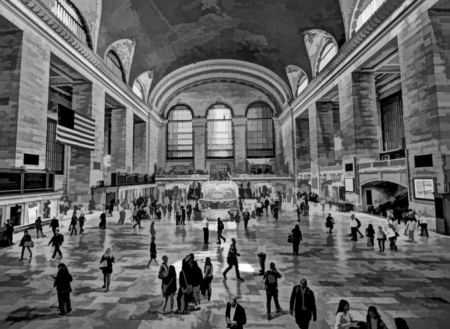 Grand Central Rotunda  NYC - B and W Photograph by Allen Beatty