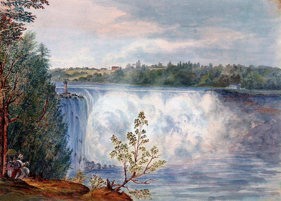 Grand Falls At Niagara From The Biddle Stairs - Goat Island - 1846 Painting by War Is Hell Store