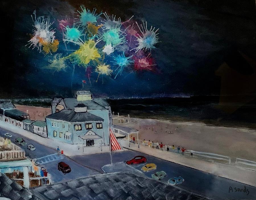 Grand Fireworks Hampton Painting by Anne Sands