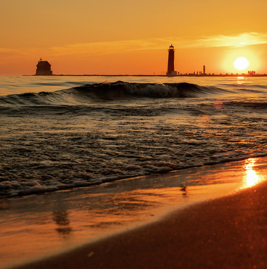 Beach Sunset Photograph - Grand Haven Beach Sunset by Dan Sproul