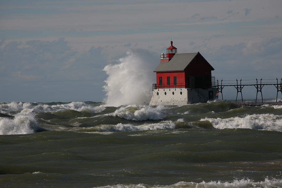 Grand Haven light house waves 3 Photograph by Al Keuning Fine Art America