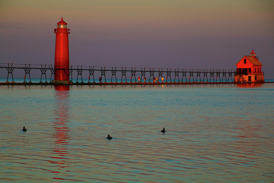 Grand Haven LIghthouse at Sunrise Photograph by Deb Beausoleil
