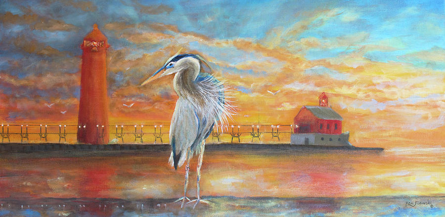 Grand Haven Lighthouse Oil Painting Painting by Ken Figurski