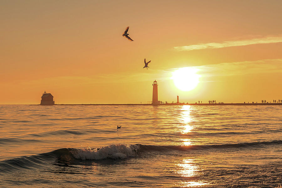 Beach Sunset Photograph - Grand Haven Lighthouse Sunset by Dan Sproul