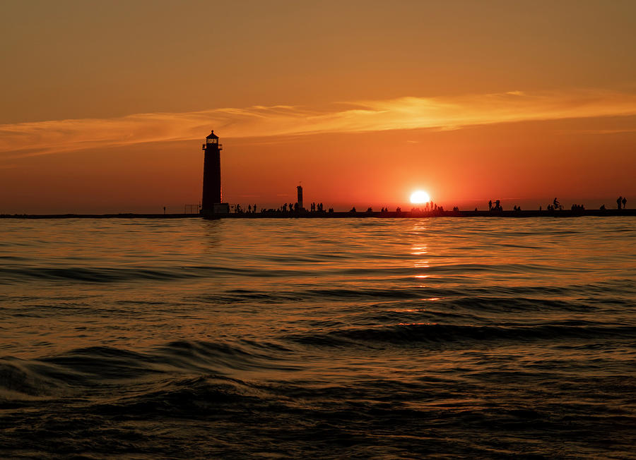 Beach Sunset Photograph - Grand Haven Lighthouse Sunset Silhouettes  by Dan Sproul