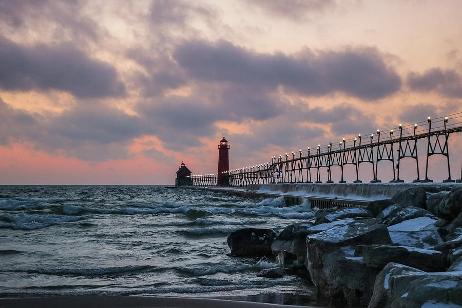 Grand Haven Lighthouse Winter Sunset 2 Photograph by Dawn Richards Grand Haven Lighthouse Winter Sunset 2 Photograph by Dawn Richards