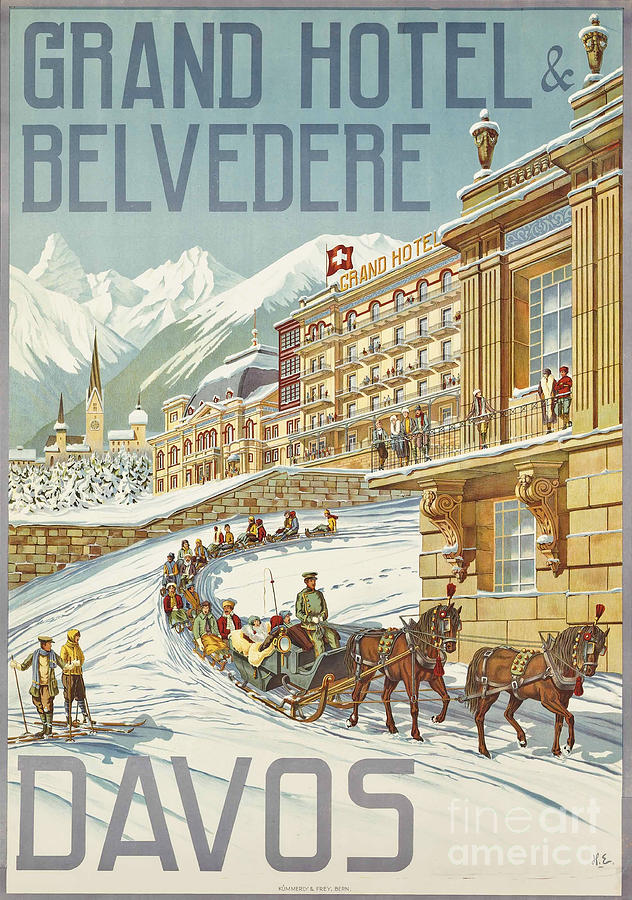Vintage Painting - Grand Hotel Belvedere, Davos, Switzerland, Vintage Advert by Lightworks