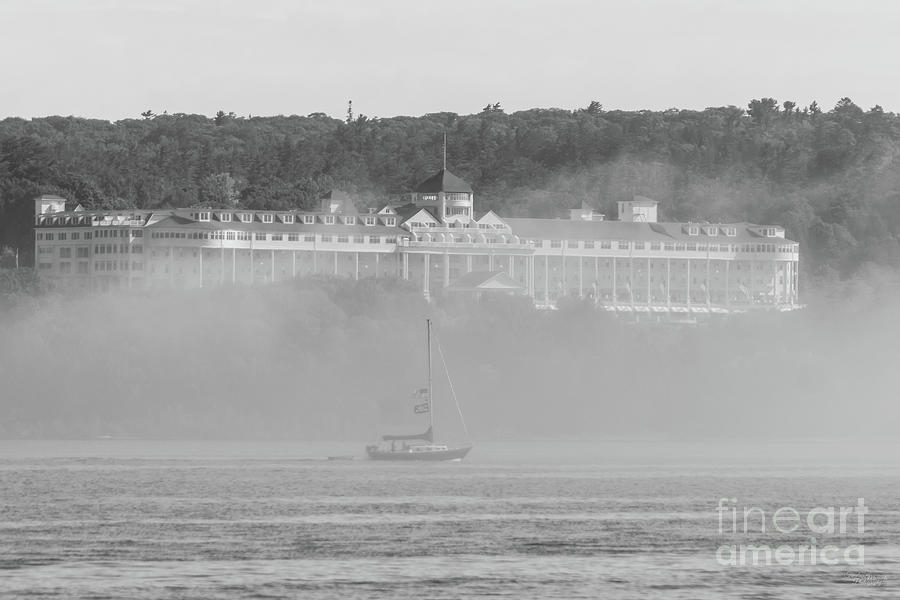 Grand Hotel Through The Fog Grayscale Photograph by Jennifer White