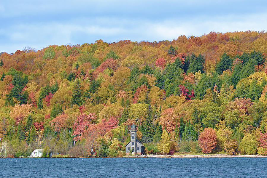 Grand Island East Channel Lighthouse in Fall Photograph by Chris Pappathopoulos