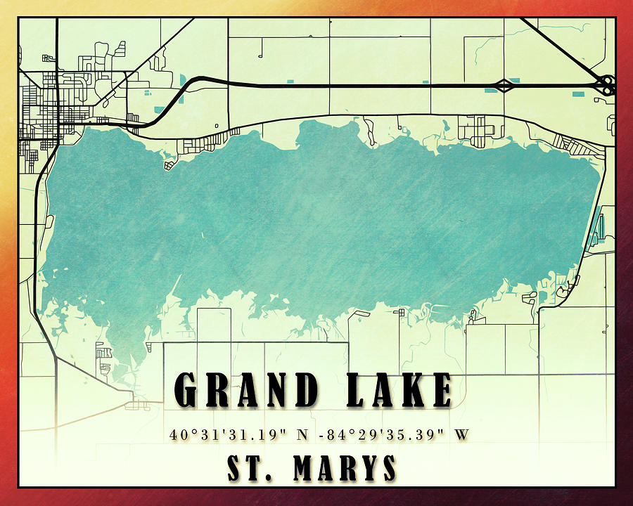 Grand Lake St. Marys State Park Map Digital Art by Dan Sproul