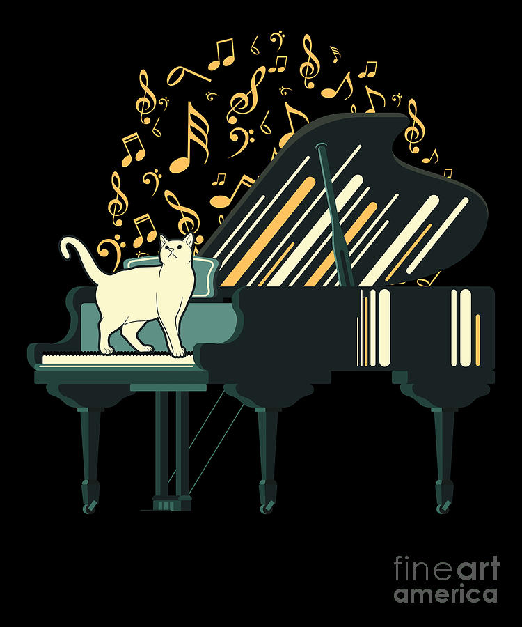 Grand Piano Cat Music Notes Piano Player Gift Digital Art by Thomas ...