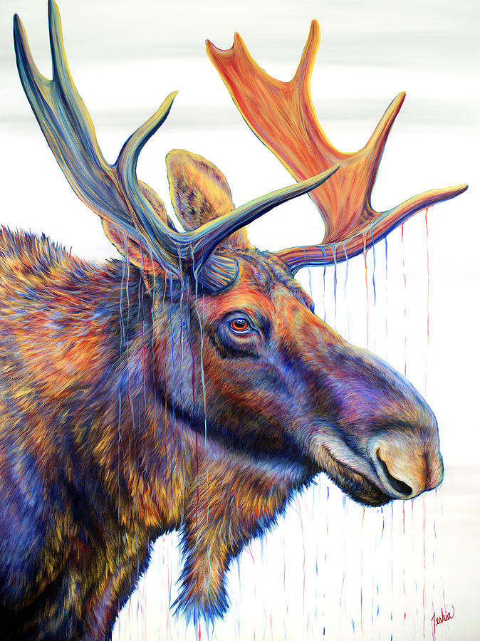 Moose Painting - Grand Prismatic Moose by Teshia Art