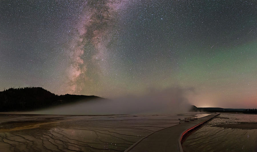 Grand Prismatic Spring and Milky Way Photograph by Alexandru Conu