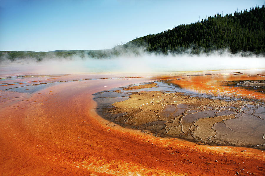 Grand Prismatic Spring and Steam Geysey Photograph by Marilyn Hunt