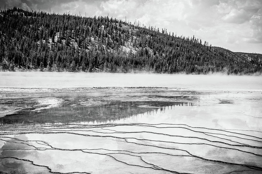 Grand Prismatic Spring Reflection Black And White Photograph by Dan Sproul