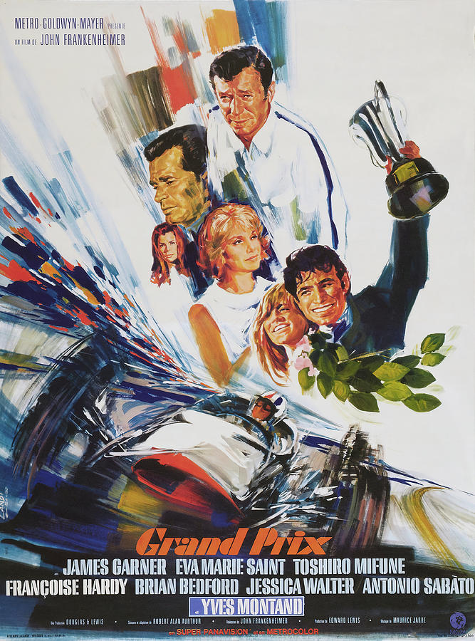 James Garner Mixed Media - Grand Prix, 1966 - art by Michel Landi  by Movie World Posters