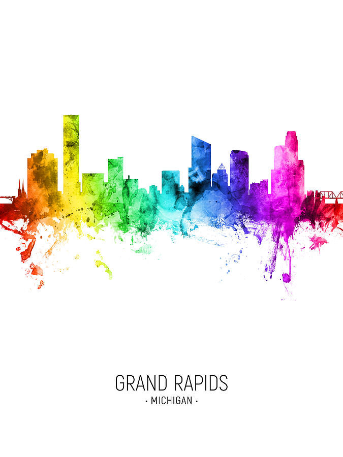 Grand Rapids Michigan Skyline #02 Digital Art by Michael Tompsett