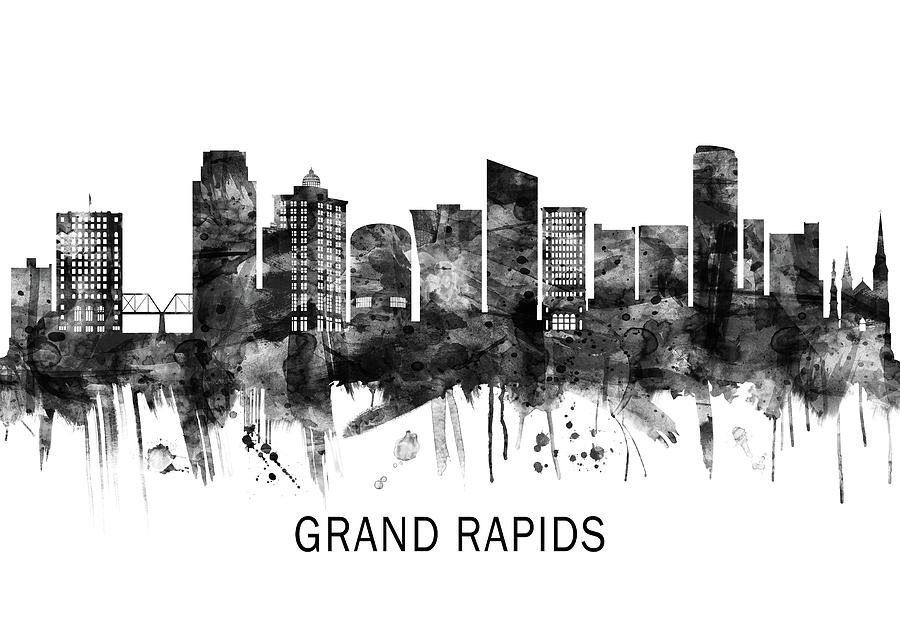 Grand Rapids Michigan Skyline BW Mixed Media by NextWay Art - Fine Art ...