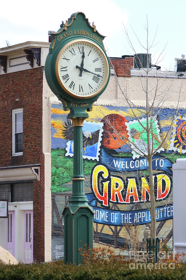Grand Rapids Ohio Clock and Mural  4190 Photograph by Jack Schultz