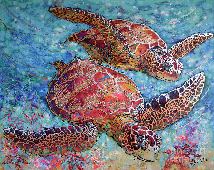 Grand Sea Turtles  Painting by Jyotika Shroff