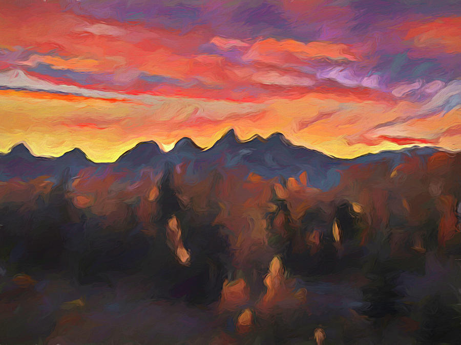 Grand Teton Autumn Sunset Painting Painting by Dan Sproul