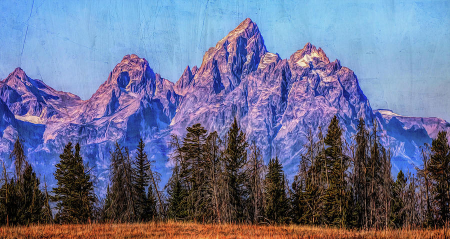 Grand Teton Landscape Textured Painting Painting by Dan Sproul