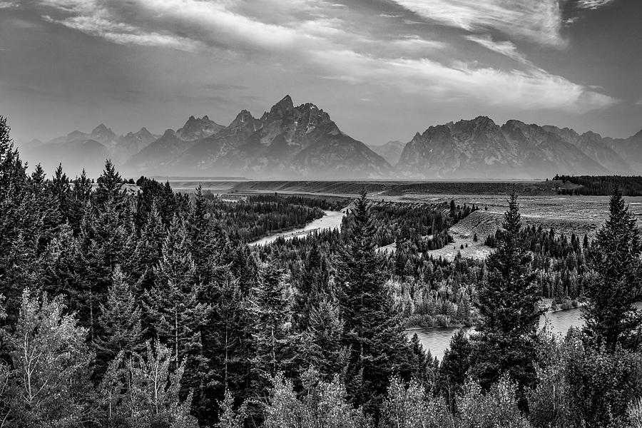 Grand Teton Monochrome Mountains Along The Snake River Photograph by Gregory Ballos