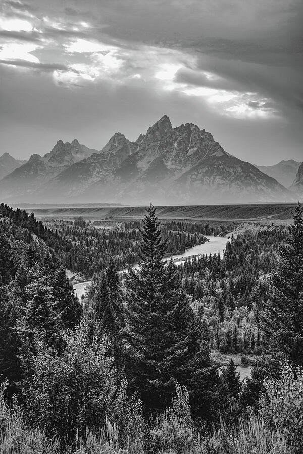 Grand Teton Mountains And Snake River Landscape In Black and White Photograph by Gregory Ballos Grand Teton Mountains And Snake River Landscape In Black and White Photograph by Gregory Ballos