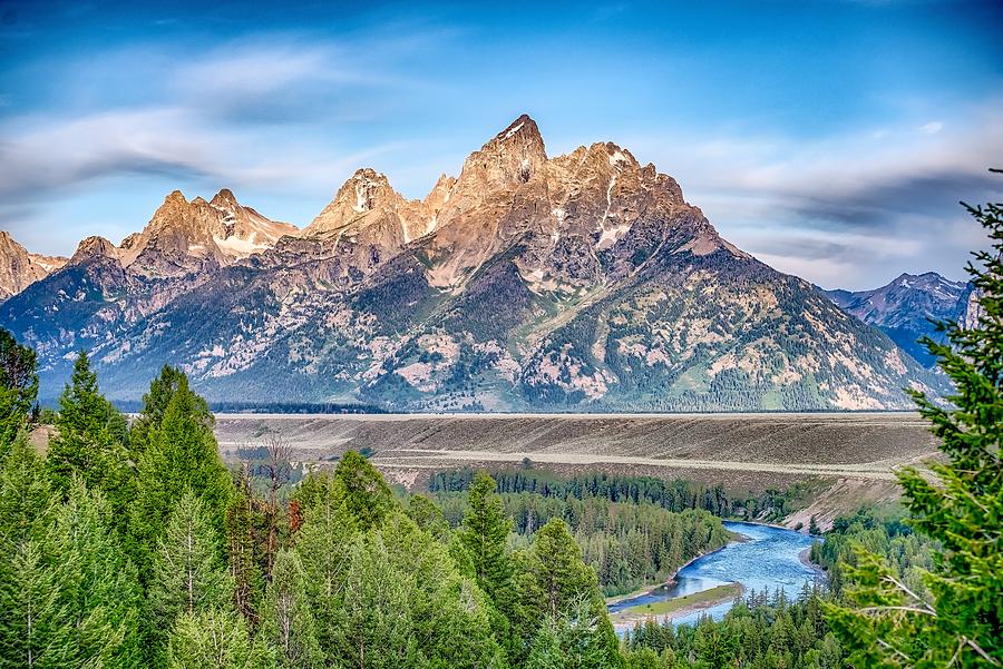 Grand Teton mountains scenic view with Snake river Photograph by Alex Grichenko