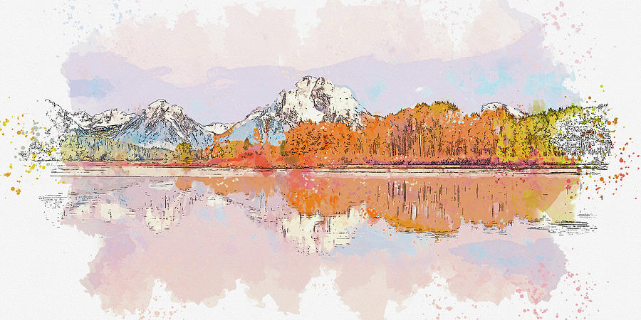 Grand Teton National Park Autumn Colors Fall Foliage Water Reflections Dr. _0175, ca 2021 by Ahmet A Painting by Celestial Images