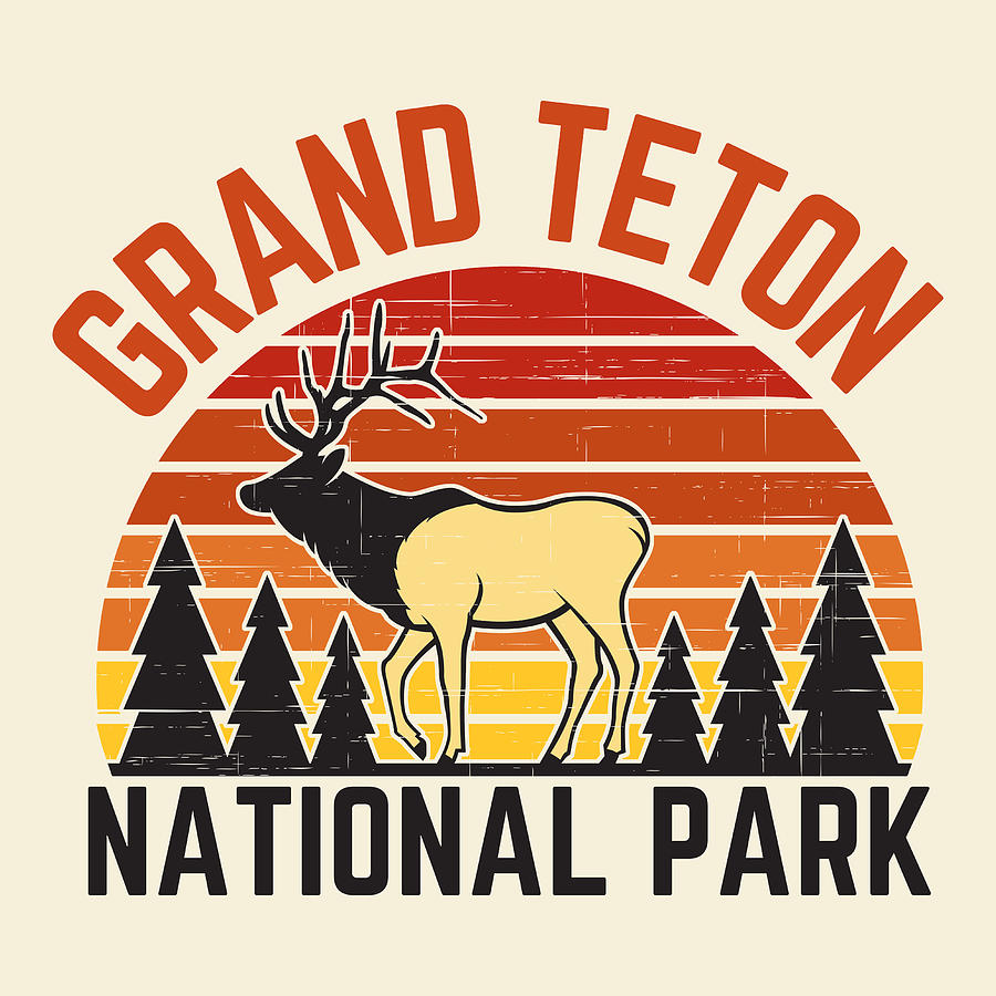 Grand Teton National Park Elk Retro Sunset Digital Art by Aaron Geraud