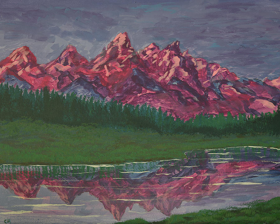 Grand Teton, Wyoming Sunrise Reflection Painting by Chance Kafka