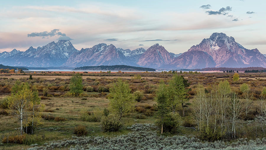 Grand Tetons at Sunrise from Willow Flats, No. 2 Photograph by Belinda Greb
