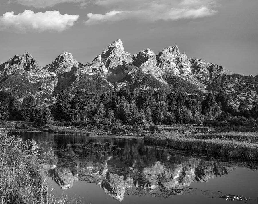 Grand Tetons from beaver pond on the Snak Photograph by Tim Fitzharris