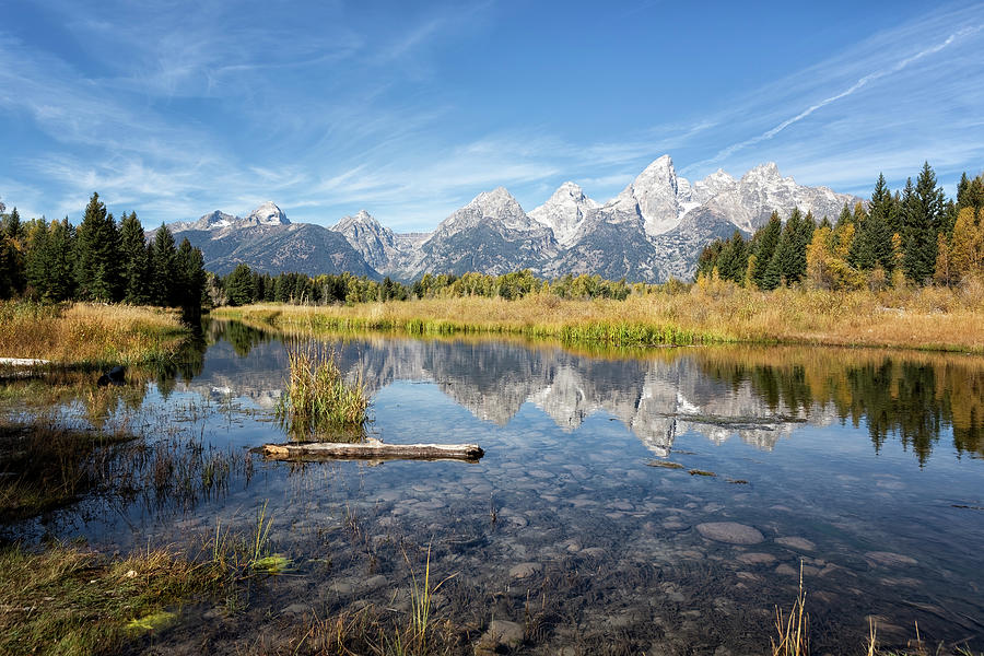 Grand Tetons from the Beaver Ponds at Schwabachers Landing Photograph by Belinda Greb